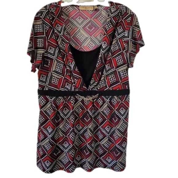 Notations Woman 1X Plus Blouse Retro Y2K mock layer gold hardware silky EUC - Picture 1 of 12